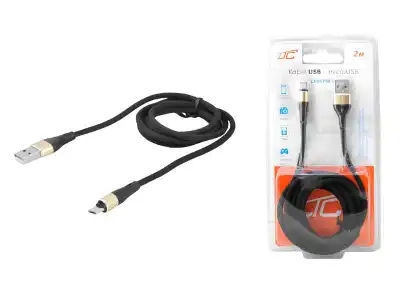 PS Kabel USB - microUSB 2m w oplocie czarny