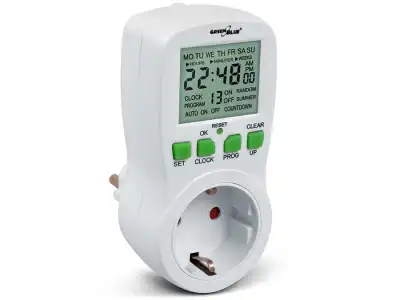 Włącznik czasowy - timer cyfrowy GB107G, 16 programów, max 240 programów, wersja niemiecka (wtyczka typu F), GreenBlue