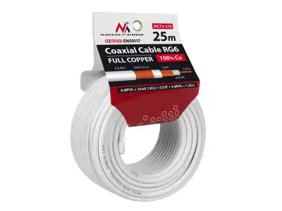 Kabel koncentryczny Maclean, Przewód antenowy satelitarny, RG6 1.02CU+4.8FPE+CU/P+32*0.12CU+6.8PVC, 25M, MCTV-470