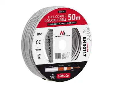 Kabel koncentryczny Maclean, Przewód antenowy satelitarny, RG6 1.02CU+4.8FPE+CU/P+32*0.12CU+6.8PVC, 50M, MCTV-471