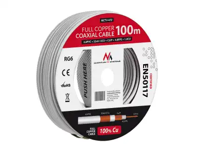 Kabel koncentryczny Maclean, Przewód antenowy satelitarny, RG61.02CU+4.8FPE+CU/P+32*0.12CU+6.8PVC, 100M, MCTV-472