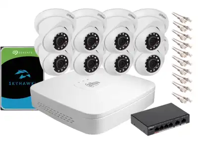 Zestaw monitoringu IP Dahua NVR 1TB 8 kamery kopułowe 2MPx