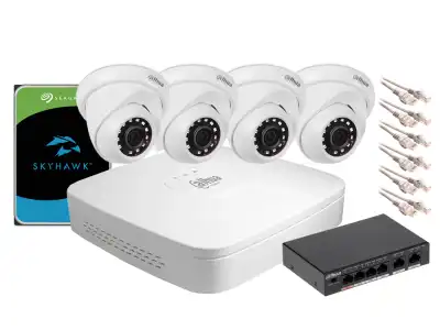 Zestaw monitoringu IP Dahua NVR 1TB 4 kamery kopułowe 2MPx