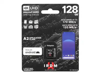 PS KARTA GOODRAM Micro SD 128GB V30 A2 +adapt. IRDM UHS I U3.