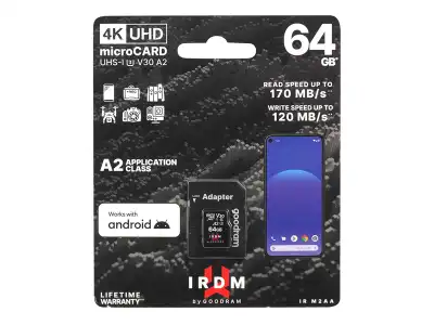 PS KARTA GOODRAM Micro SD 64GB V30 A2 + adapt. IRDM UHS I U3.