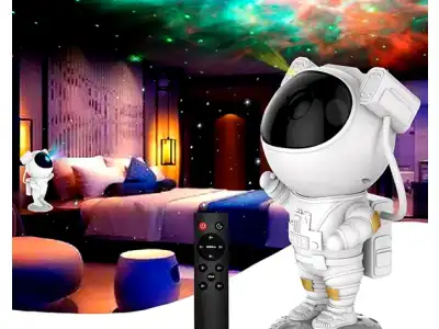 PS Lampka projektor astronauta, RGB, głośnik bluetooth, iluminacje świetlne, gwiazdki, księżyc, mleczna droga