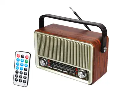 PS Radio przenośne Raba Retro Bluetooth, FM, USB, SD, AUX z pilotem, złote