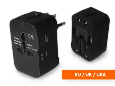 Przejście AC uniwersalne Wszystkie Kraje + gniazdo USB + Type-C adapter podróżny