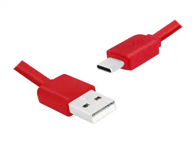 PS Kabel USB - Type-C 1m, płaski, czerwony.