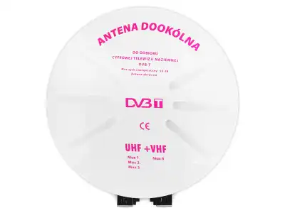 Antena DVB-T Szerokopasmowa Dookólna 32 dB, biała.