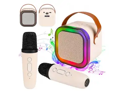 PRZENOŚNY ZESTAW KARAOKE GŁOŚNIK BLUETOOTH RGB DWA MIKROFONY USB MINI JACK