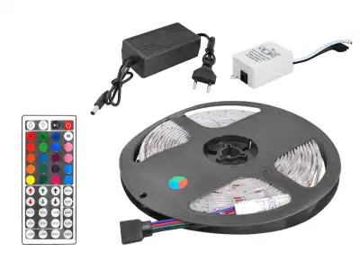 PS Zestaw: Sznur diod.RGB IP65 300diod SMD5050 5m +sterownik +zasilacz.