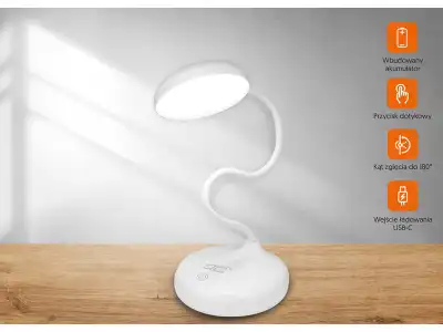 Lampka biurkowa LTC LED 6W,bezprzewodowa,3 barwy światła 3000/4000/6000K,panel dotykowy,biała