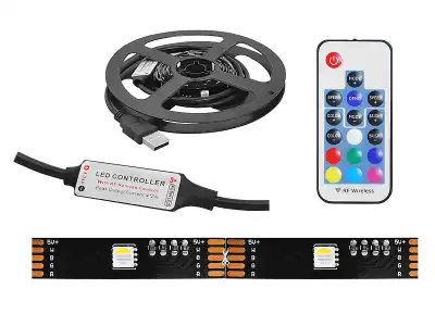PS Sznur diodowy USB 5050 60diód RGB+Biała Ciepła czarne podłoże 10mm x 200cm ze sterownikiem MINI RF RGBW w jednej diodzie