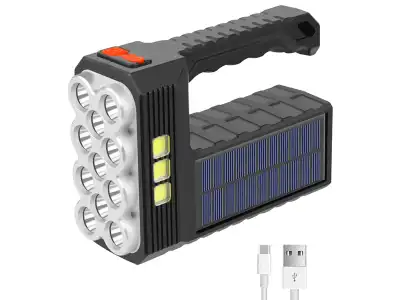 Latarka ręczna solarna LTC 11-LED XPE+3x COB 800lm 5W, aku.1200mAh, + ładowanie solarne, IP65,MicroUSB