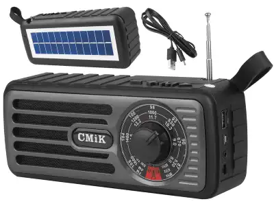 PS Radio przenośne MK-101 Bluetooth, USB, MicroSD, AUX, z panelem solarnym, akumulator 1200 mAh.