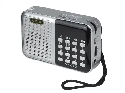Radio prznośne MK-140S wyświetlacz,USB,MicroSD,AUX z baterią BL-5C i kablem Micro USB srebrne