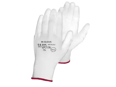 Rękawice ochronne 8" z poliestru, powlekane poliuretanem, białe (12par).