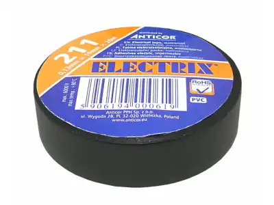 Taśma Electrix 211 PCV, czarna, 15mm x 10m.