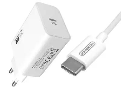 Ładowarka sieciowa Somostel SMS-A78, 2 x USB, PD, 20 W + kabel USB Type-C, niebieska