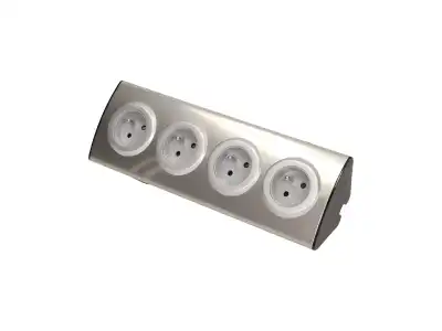 Gniazdo meblowe kuchenne 4x2P+Z, montaż na rzepy, INOX