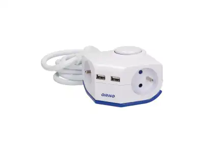 Przedłużacz rogowy z płaską wtyczka i ładowarką, 2x2P+Z, 2xUSB, przewód 1,5m 3x1mm