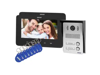 Zestaw wideodomofonowy 2-rodzinny bezsłuchawkowy, kolor,  LCD 7", z czytnikiem breloków zbliżeniowych, interkom, natynkowy, INDI MULTI N