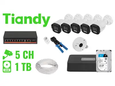 ZESTAW DO MONITORINGU TIANDY-NVR05-5IPCB 5 KAMER + REJESTRATOR TIANDY