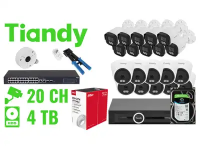 ZESTAW DO MONITORINGU TIANDY-NVR20-20IPCBT 20 KAMER + REJESTRATOR DAHUA TIANDY